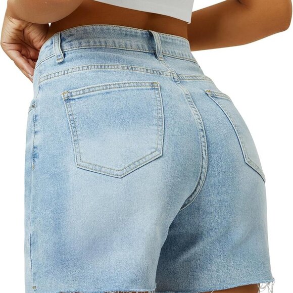 Brand New Womens High Waist Jean Shorts Light Blue 12 - Picture 3 of 4